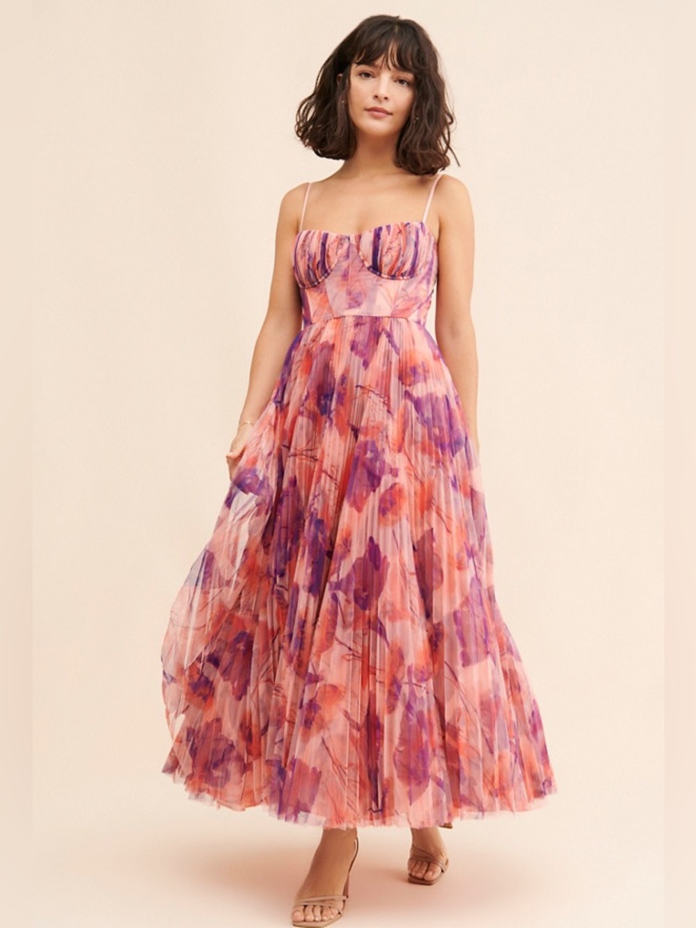 Hutch Amara Corset Pleated Tulle Fit & Flare Midi Dress